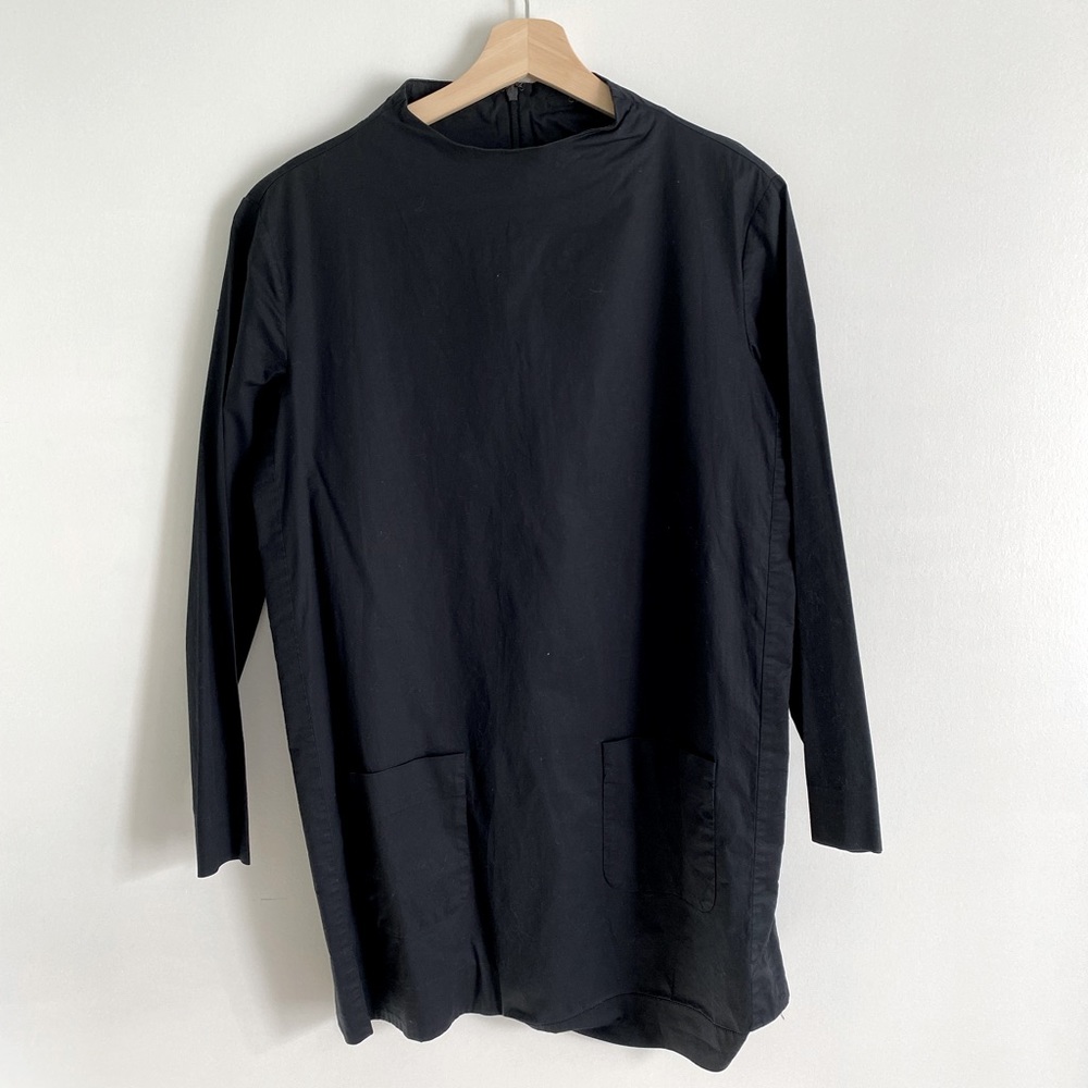 Dark deep black blue COS dress minimalist turtle neck with pockets size 38